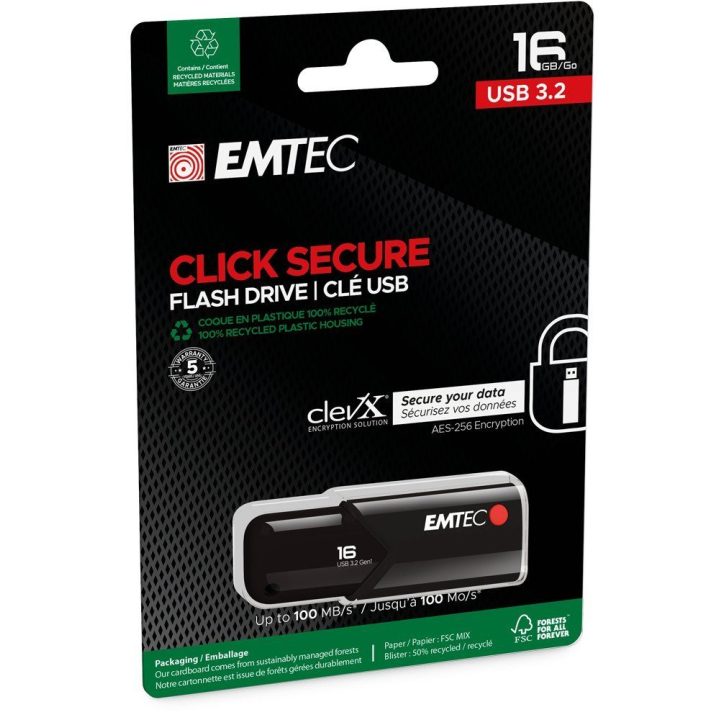 USB atmintinė USB 3.2 Emtec Click Secure B120, 16 GB