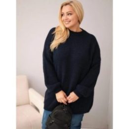 Moteriškas Plus Size megztinis, tamsiai mėlynos spalvos