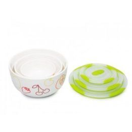 Keraminių salotų dubenų rinkinys su dangteliu Oursson Green Apple, 3 vnt., įvairiaspalvis