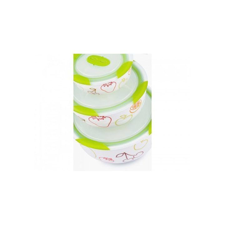Keraminių salotų dubenų rinkinys su dangteliu Oursson Green Apple, 3 vnt., įvairiaspalvis