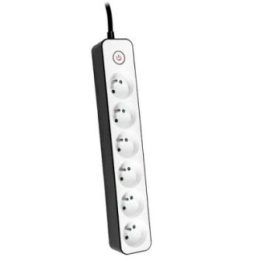 Maitinimo ilgintuvas su 6 įžemintais lizdais Tracer Zebra, 1,5 m, juoda su balta