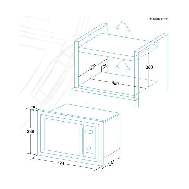 Įmontuojama mikrobangų krosnelė su kepsninės funkcija Edesa EMW-2010-IG XBK, 20 l, juoda