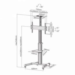 Mobilus grindinis televizoriaus stovas Sbox FS-446, 37–70 colių, 50 kg, sidabro ir juodos spalvos