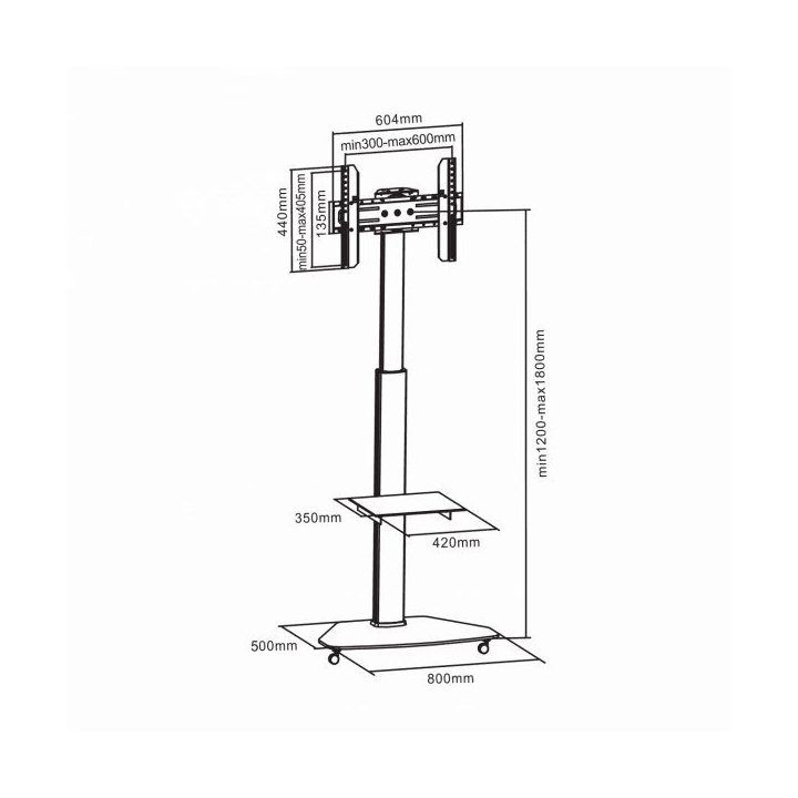 Mobilus televizoriaus stovas Sbox FS-500, 37–70 colių, sidabro ir juodos spalvos