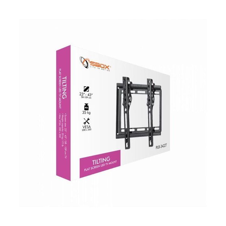 Sieninis pakreipiamas televizoriaus laikiklis Sbox PLB-3422T, 23–43 colių, 35 kg, juodas