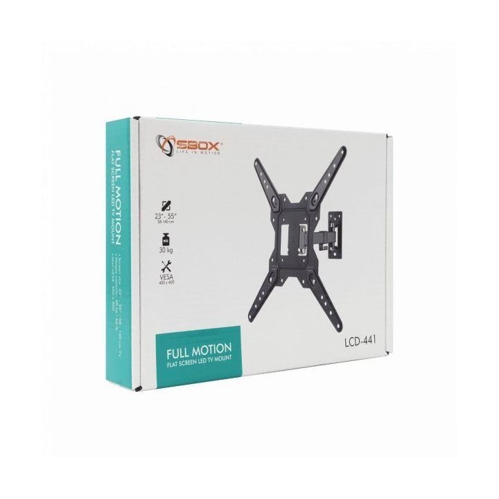 Televizoriaus sieninis laikiklis Sbox LCD-441, 23–55 colių, 30 kg, juodas