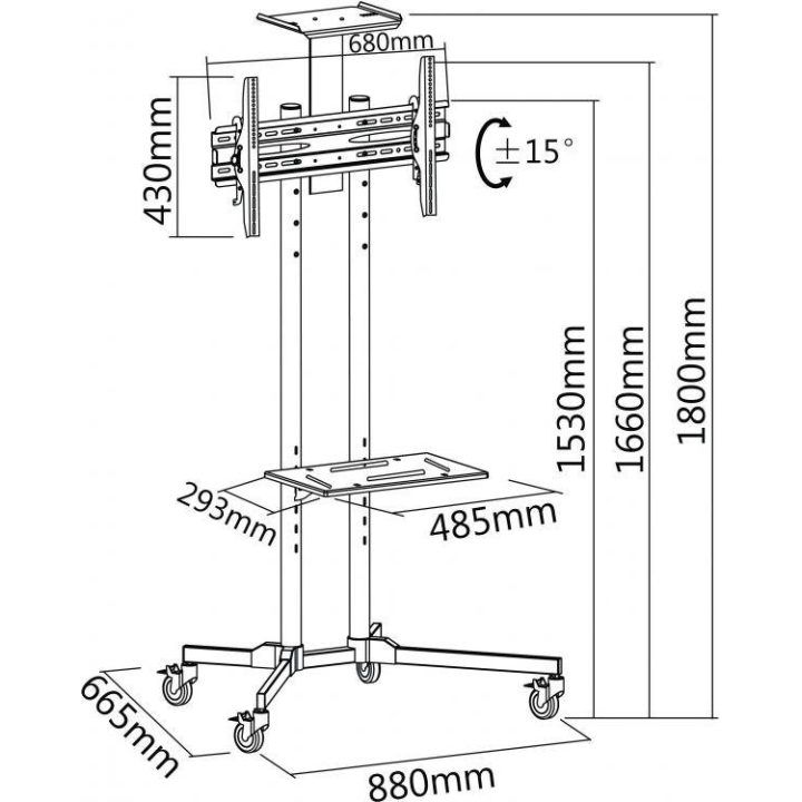Televizoriaus grindų stovas su ratukais Sbox FS-401, 37–70 colių, 50 kg