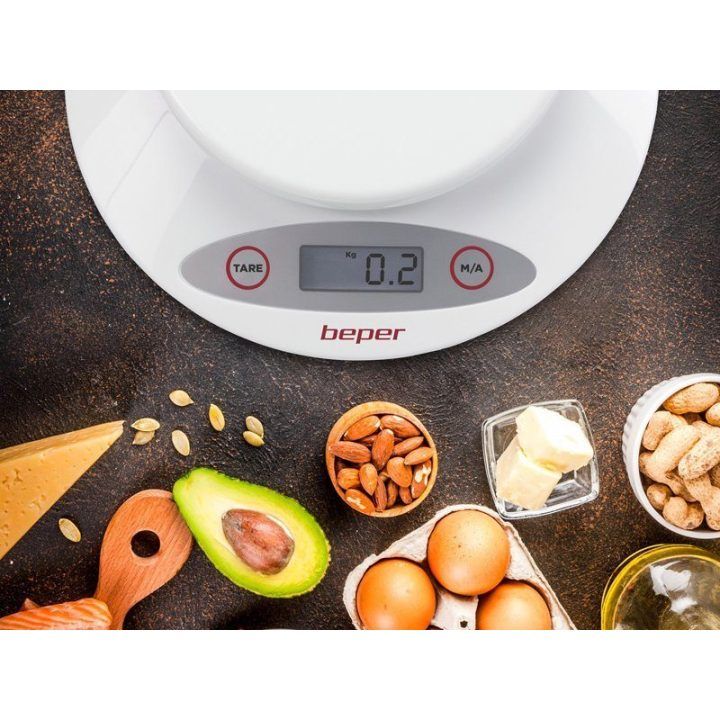 Virtuvinės svarstyklės su skaidriu dubeniu Beper BP.802, 5 kg