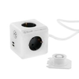 Ilgintuvas su 4 elektros lizdais ir 2 USB prievadais Tellur Power Cube Extended, 1,5 m, baltas