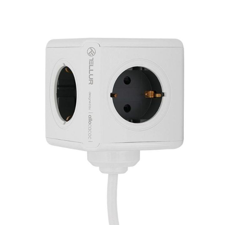 Ilgintuvas su 4 elektros lizdais ir 2 USB prievadais Tellur Power Cube Extended, 1,5 m, baltas