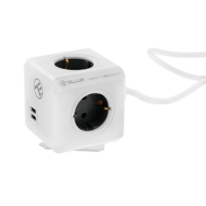 Ilgintuvas su 4 elektros lizdais ir 2 USB prievadais Tellur Power Cube Extended, 1,5 m, baltas