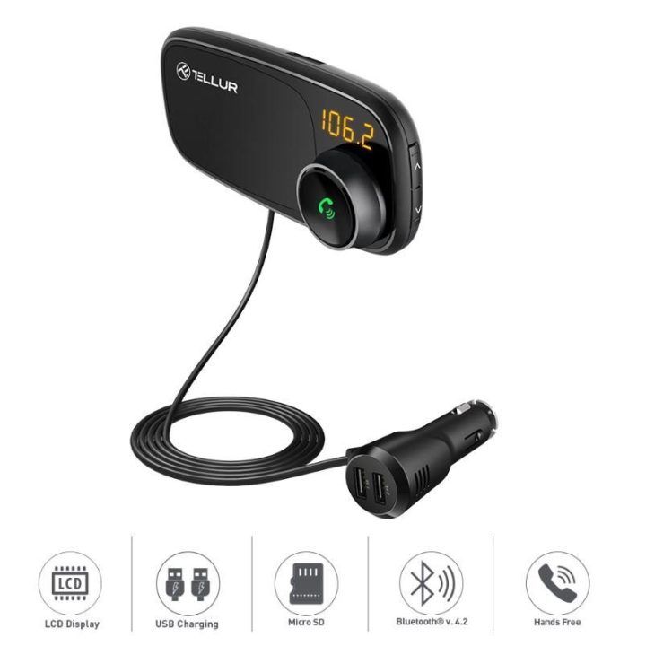 Automobilinis FM siųstuvas su magnetiniu telefono laikikliu Tellur FMT-B6, juodas