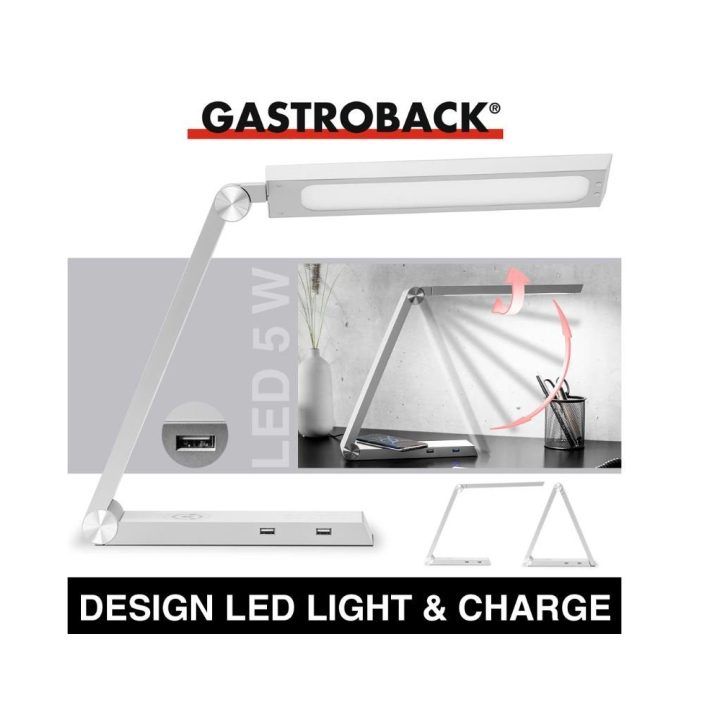 LED stalinė lempa su Qi įkrovikliu ir USB jungtimis Gastroback Design LED Light Charge