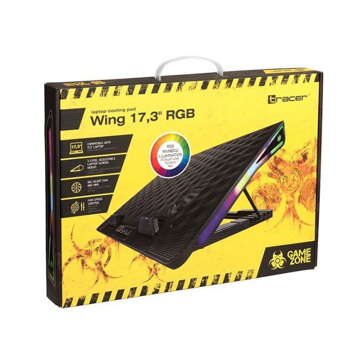 Nešiojamojo kompiuterio aušinimo stovas su RGB apšvietimu Tracer Wing, iki 17,3 colio