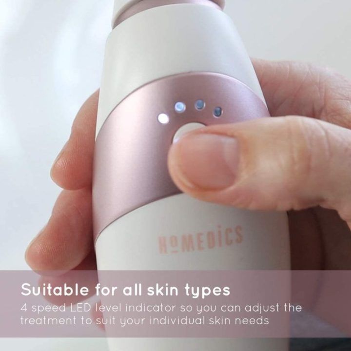 Vakuuminis veido mikrodermabrazijos prietaisas su safyru dengtu antgaliu HoMedics Radiance, rožinio aukso ir baltos spalvos