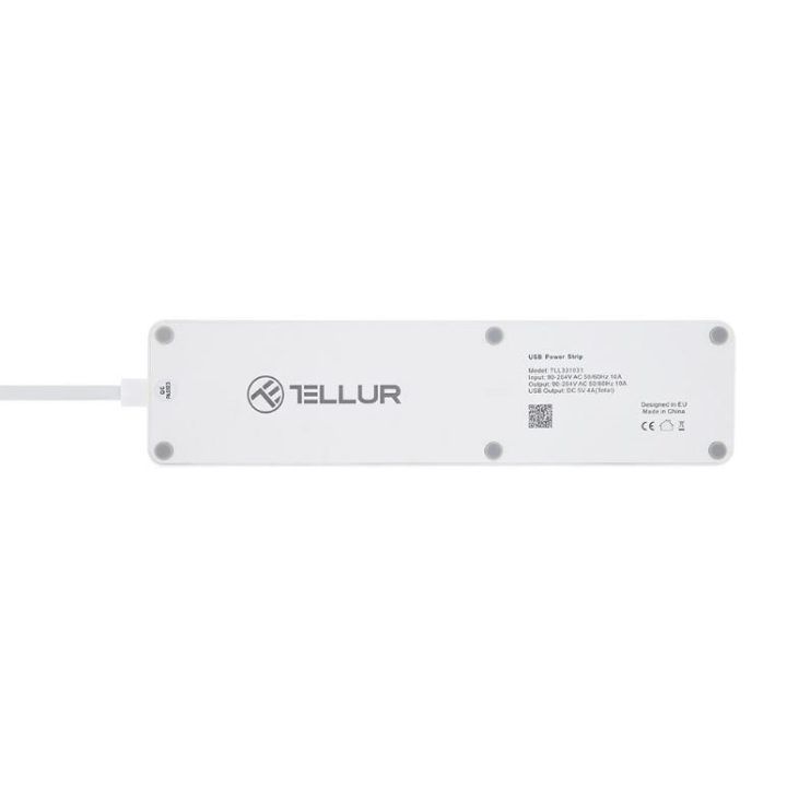 Išmanusis Wi-Fi maitinimo ilgintuvas Tellur, 3 lizdai, 4 USB, 2200 W, 1,8 m