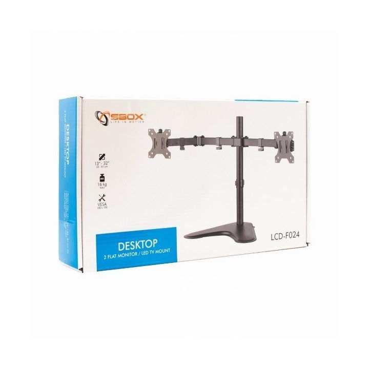 Dviejų monitorių stovas Sbox LCD-F024, iki 16 kg, juodas