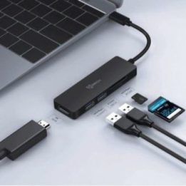 USB-C šakotuvas su HDMI, USB 3.0 ir SD/TF lizdais Sbox TCA-51, juodas