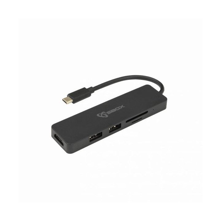 USB-C šakotuvas su HDMI, USB 3.0 ir SD/TF lizdais Sbox TCA-51, juodas