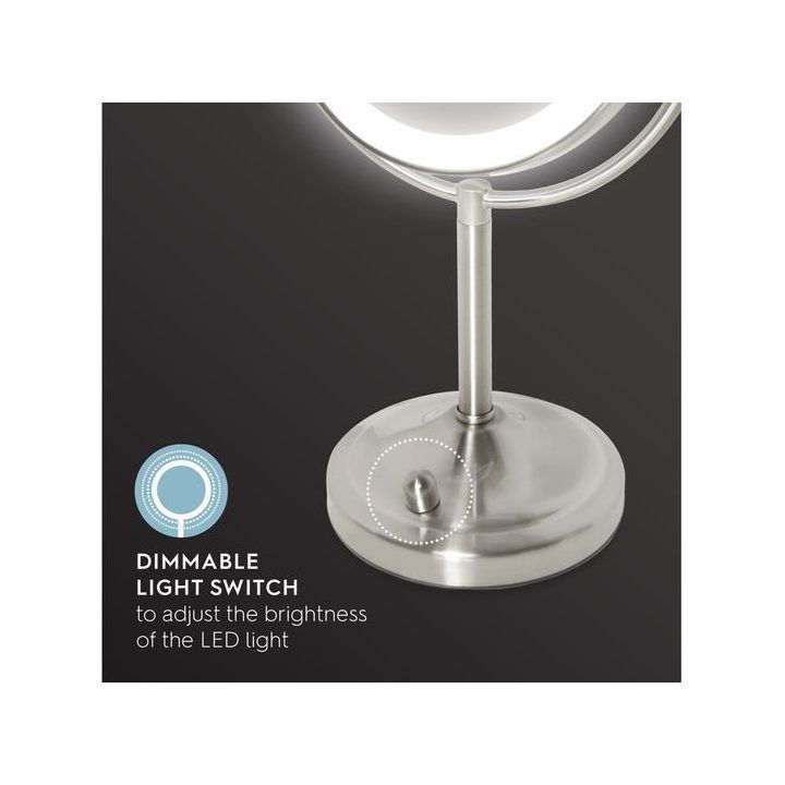 Kosmetinis veidrodis su LED apšvietimu Homedics MIR-8150-EU, 16,7 cm, satino nikelio spalvos