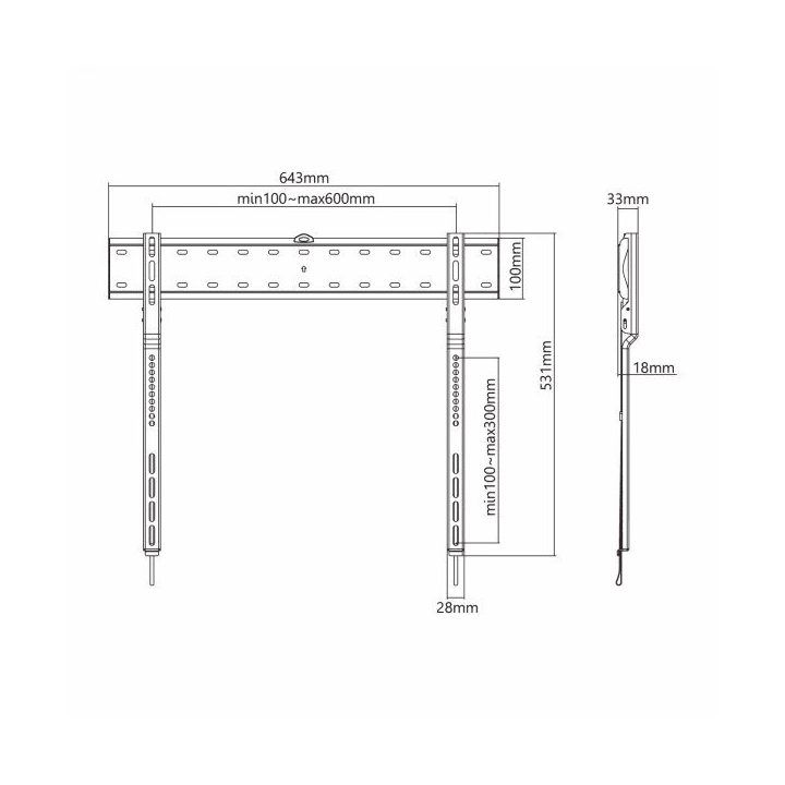 Fiksuotas televizoriaus laikiklis Sbox PLB-7036F, 43–80 colių, 40 kg, juodas