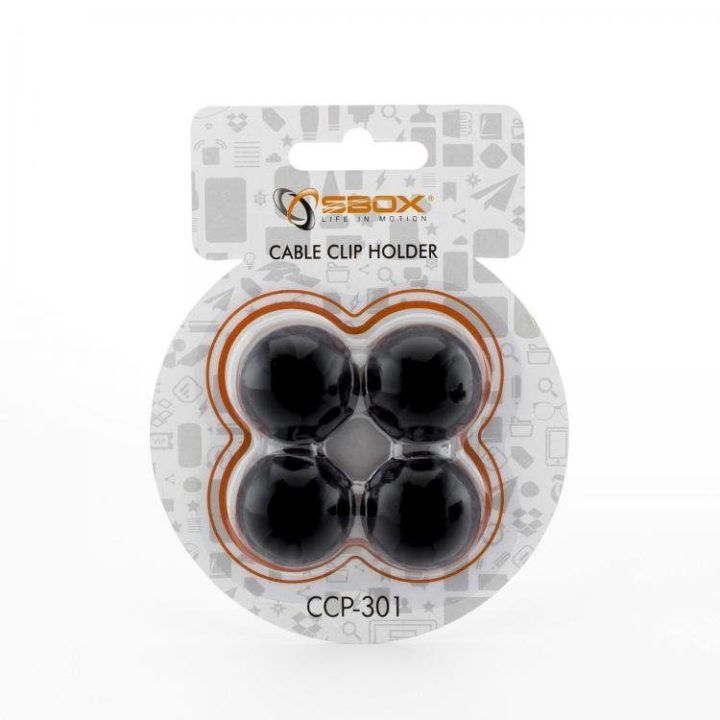 Kabelių laikikliai Sbox CCP-301, 4 vnt., 29 × 15 mm, juodi