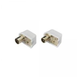 Koaksialinis RF adapteris kištukas–lizdas su 90° kampu Sbox KON.RF-F+M/R, 9,5 mm, baltas