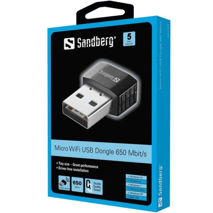 USB Wi-Fi adapteris Sandberg, 650 Mbit/s, juodas