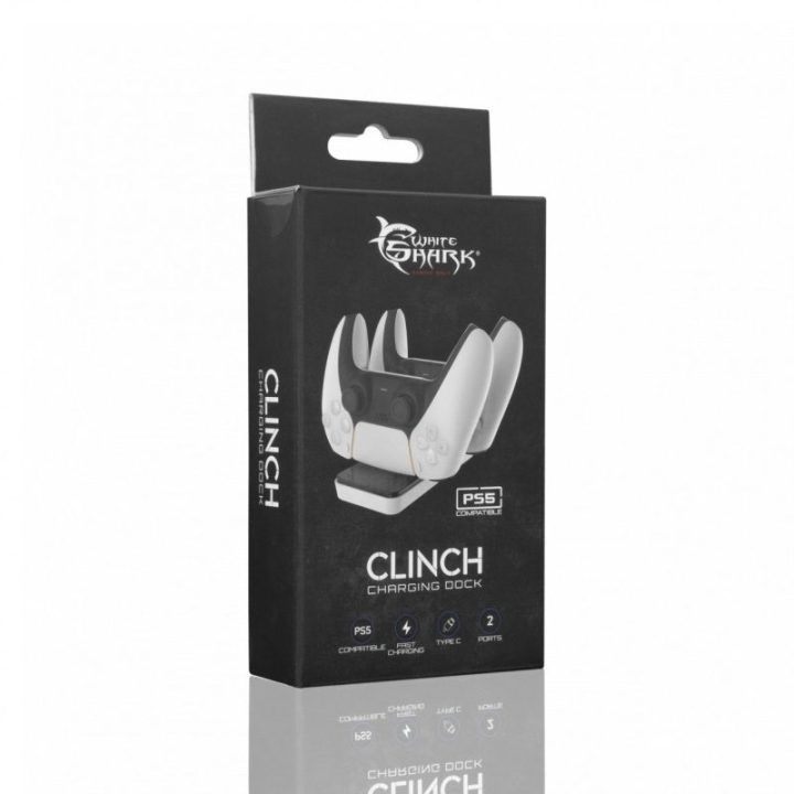 Įkrovimo stovas dviem PS5 valdikliams White Shark CLINCH, baltas su juoda