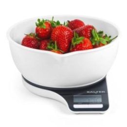 Elektroninės virtuvinės svarstyklės su dubeniu Salter, 5 kg, juodos ir baltos