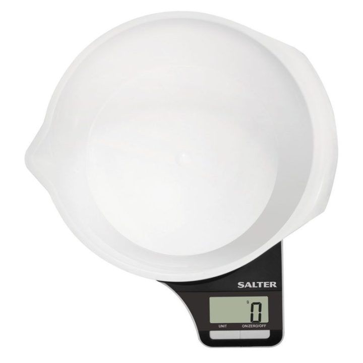 Elektroninės virtuvinės svarstyklės su dubeniu Salter, 5 kg, juodos ir baltos