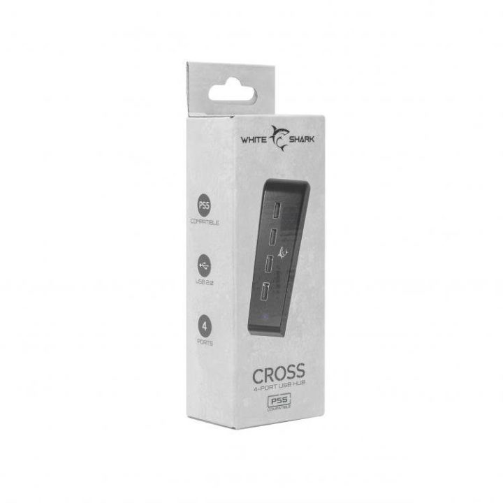 USB šakotuvas PS5 konsolei su 4 prievadais White Shark Cross, juodas