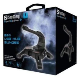 USB šakotuvas su laido laikikliu Sandberg Bungee, 1 m, juodas