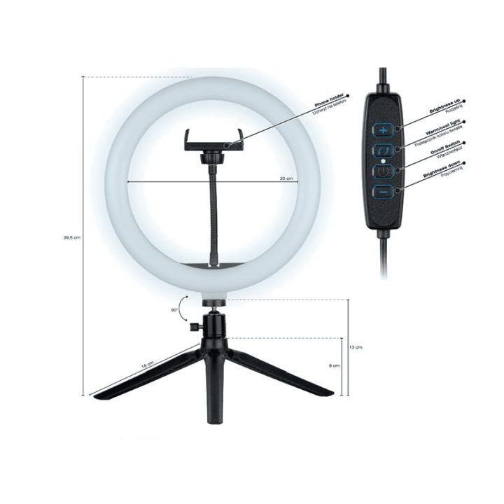 LED žiedinės lempos rinkinys su trikoju Tracer, 26 cm