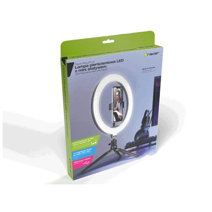 LED žiedinės lempos rinkinys su trikoju Tracer, 26 cm