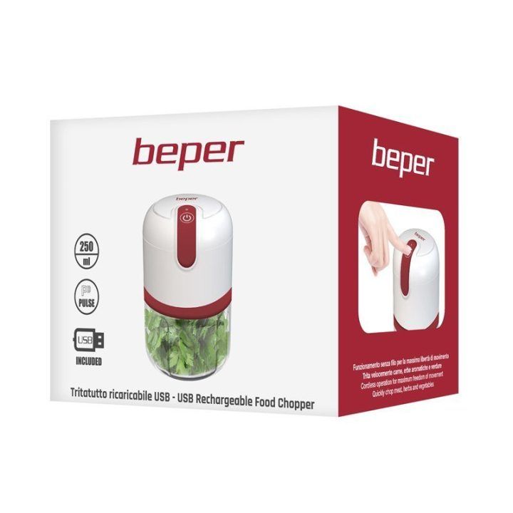 USB laidu įkraunamas maisto smulkintuvas Beper P102ROB050, 250 ml