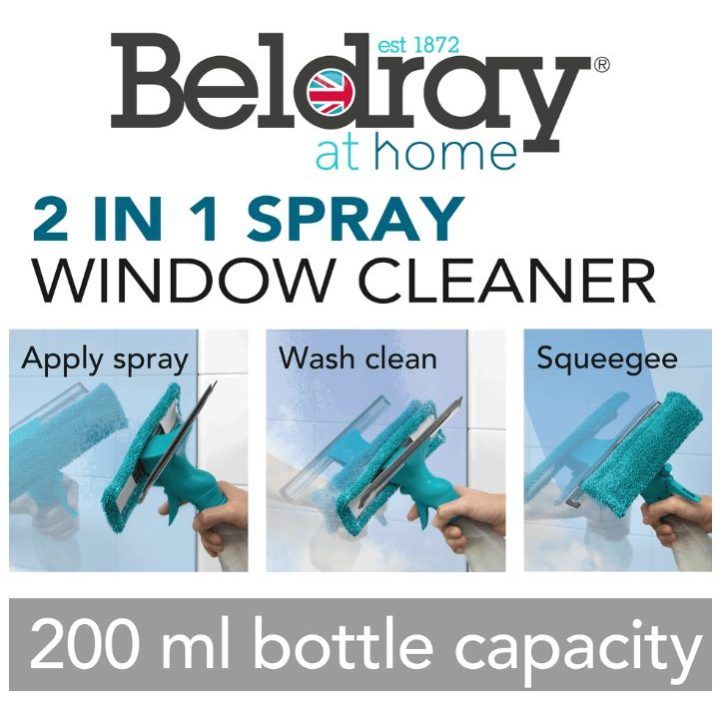 Purškiamas langų valytuvas Beldray, 200 ml, 25,5 × 9 × 27,5 cm, turkio spalvos