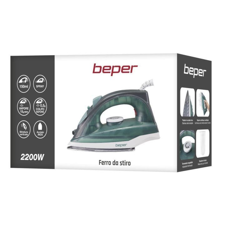 Garų lygintuvas su nerūdijančio plieno padu Beper P204FER004, 2200 W, 150 ml