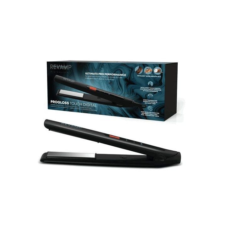 Keraminis plaukų tiesintuvas su jutikliniu ekranu Revamp Progloss Touch, 80–235 °C, juodas