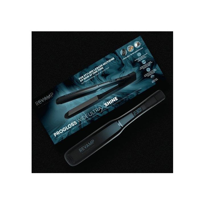 Plaukų tiesintuvas su plačiomis keraminėmis plokštėmis Revamp Progloss Wide Ultra X Shine