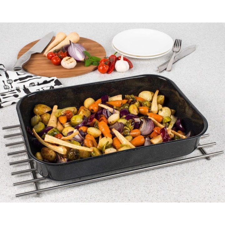 Stačiakampė emaliuota kepimo skarda Russell Hobbs VIT Enamel, 42 cm, juoda