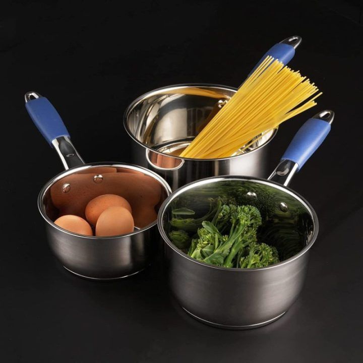 Puodų rinkinys su mėlynomis rankenomis Russell Hobbs Opulence, 3 vnt