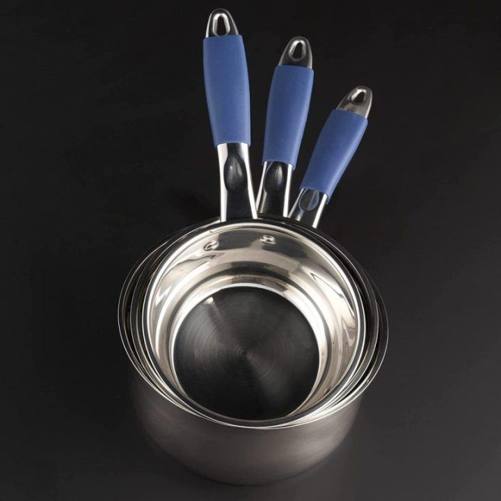 Puodų rinkinys su mėlynomis rankenomis Russell Hobbs Opulence, 3 vnt