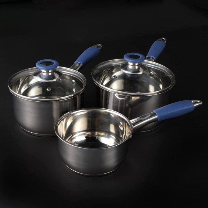 Puodų rinkinys su mėlynomis rankenomis Russell Hobbs Opulence, 3 vnt