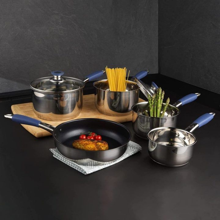 Puodų ir keptuvių rinkinys Russell Hobbs Opulence, 5 vnt., mėlynas