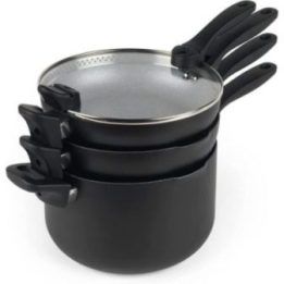 Puodo ir keptuvių rinkinys su nepridegančia marmuro efekto danga Russell Hobbs RH01840EU7, 24 cm, 4 vnt., juodas