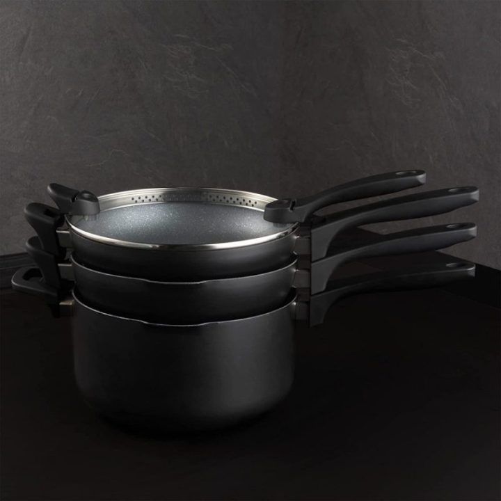 Puodo ir keptuvių rinkinys su nepridegančia marmuro efekto danga Russell Hobbs RH01840EU7, 24 cm, 4 vnt., juodas
