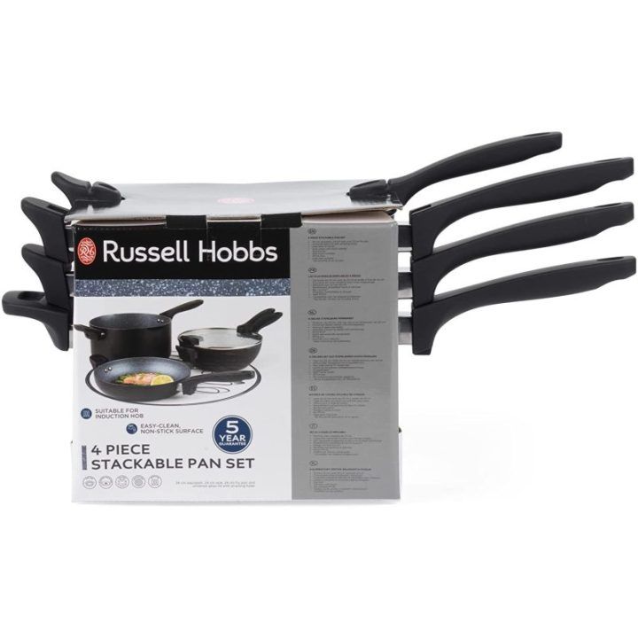 Puodo ir keptuvių rinkinys su nepridegančia marmuro efekto danga Russell Hobbs RH01840EU7, 24 cm, 4 vnt., juodas