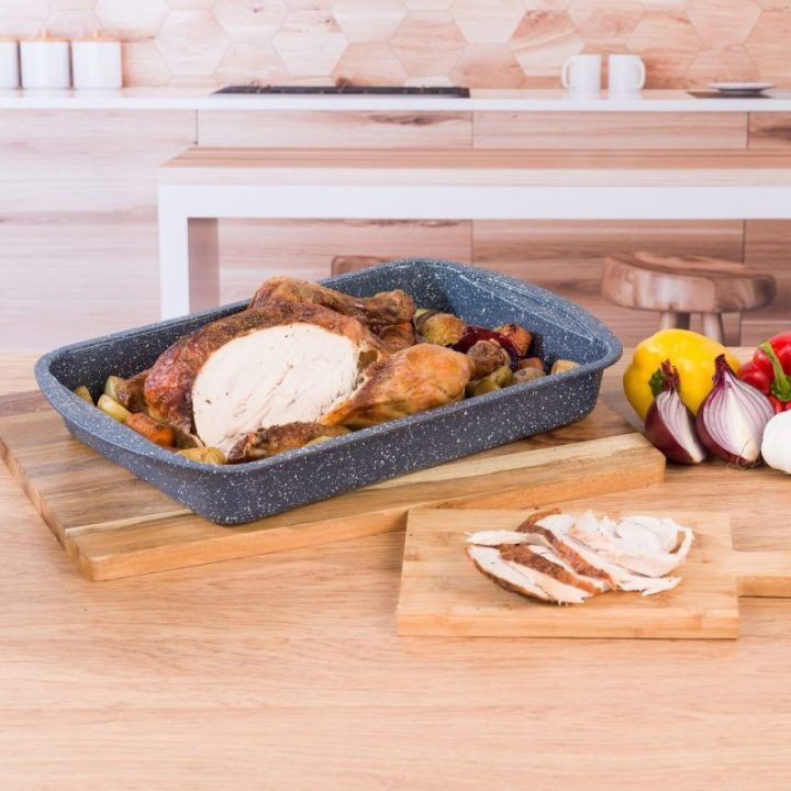Kepimo skarda su nepridegančia danga Russell Hobbs Nightfall, 38 cm, mėlyno marmuro spalvos