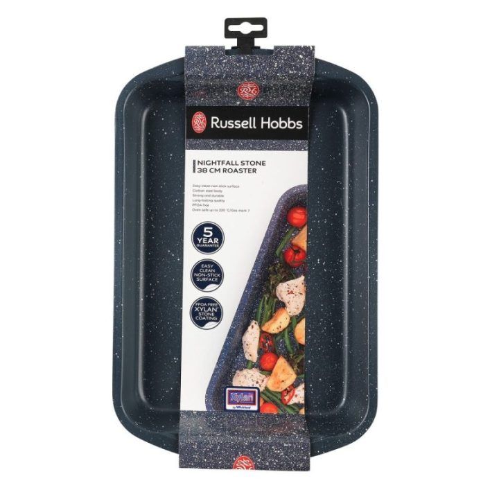 Kepimo skarda su nepridegančia danga Russell Hobbs Nightfall, 38 cm, mėlyno marmuro spalvos